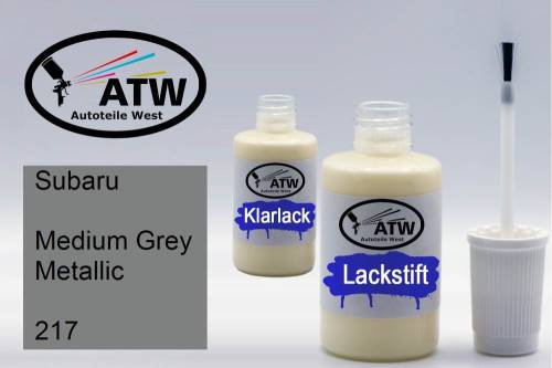 Subaru, Medium Grey Metallic, 217: 20ml Lackstift + 20ml Klarlack - Set, von ATW Autoteile West.